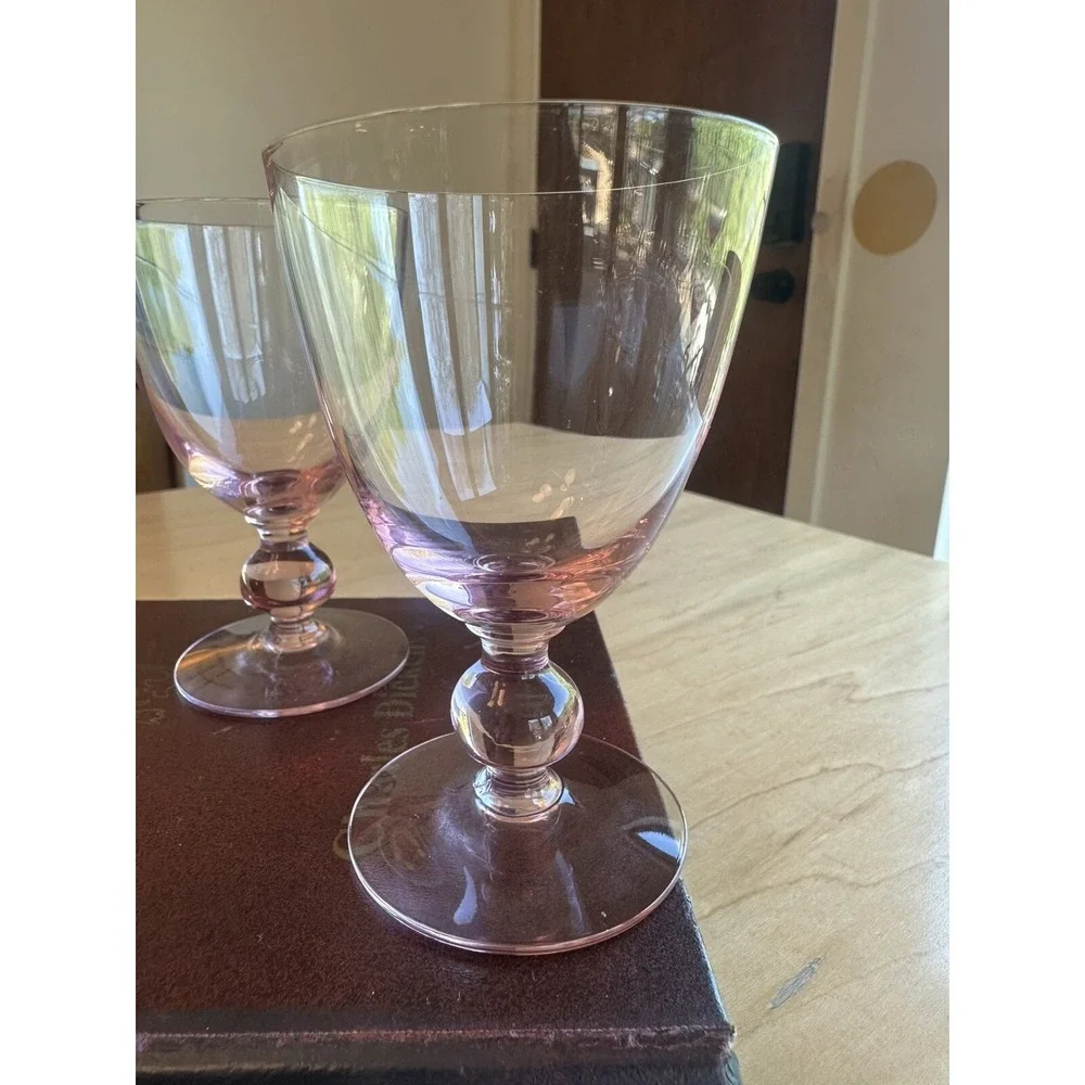 (6) Vintage MCM Pink 4oz Glasses Bar Ware Drinking Liquor Ball Stem Cocktail